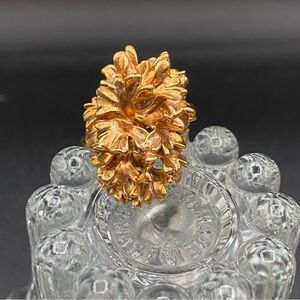 Brutalist Gold Statement Ring Hawaiian Leaves Electroplated 24k Gold